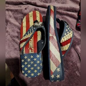 Montana red white and blue new without tags flip flops sandals